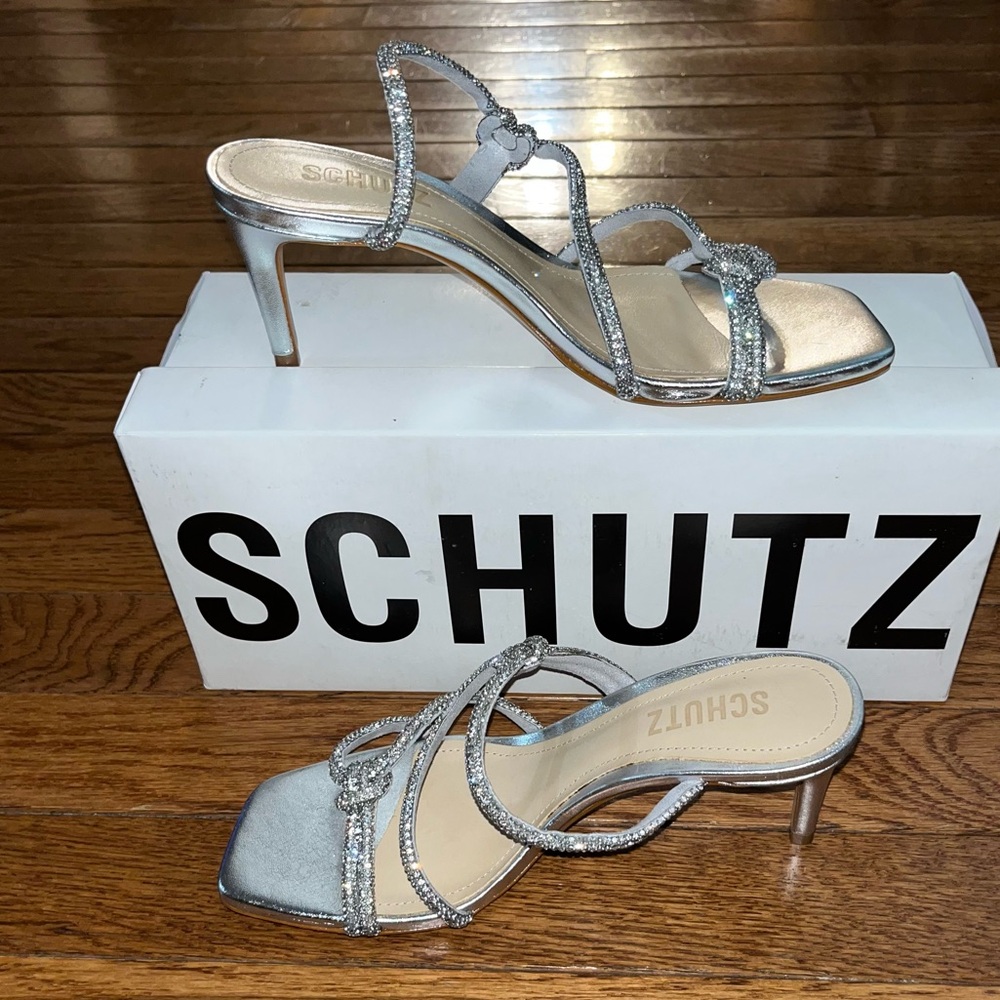 SCHUTZ Lauryn Slide Sandals Cristal Forro & Silver Women’s 5.5B Jewel Encrusted - Picture 4 of 16